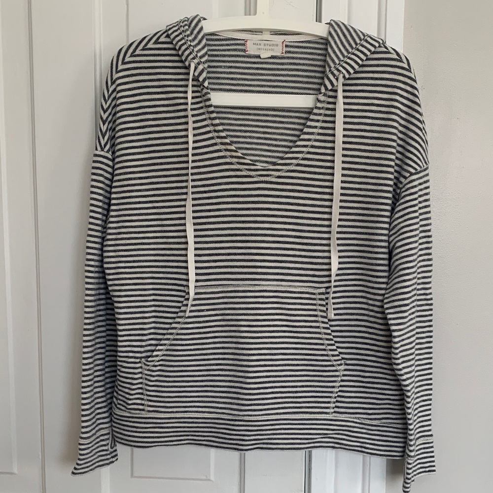 Max Studio Black and White Striped Hoodie